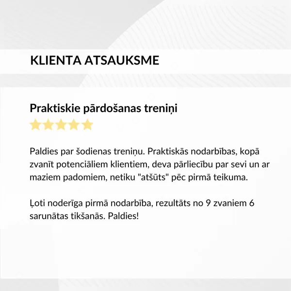 Klienta atsauksme - pārdošanas treniņi
